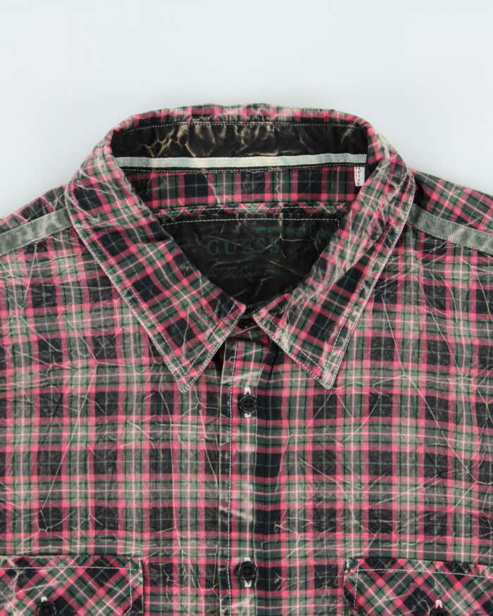 Vintage Y2K 00s Guess Embroidered Tartan Long Sleeve Shirt - XL