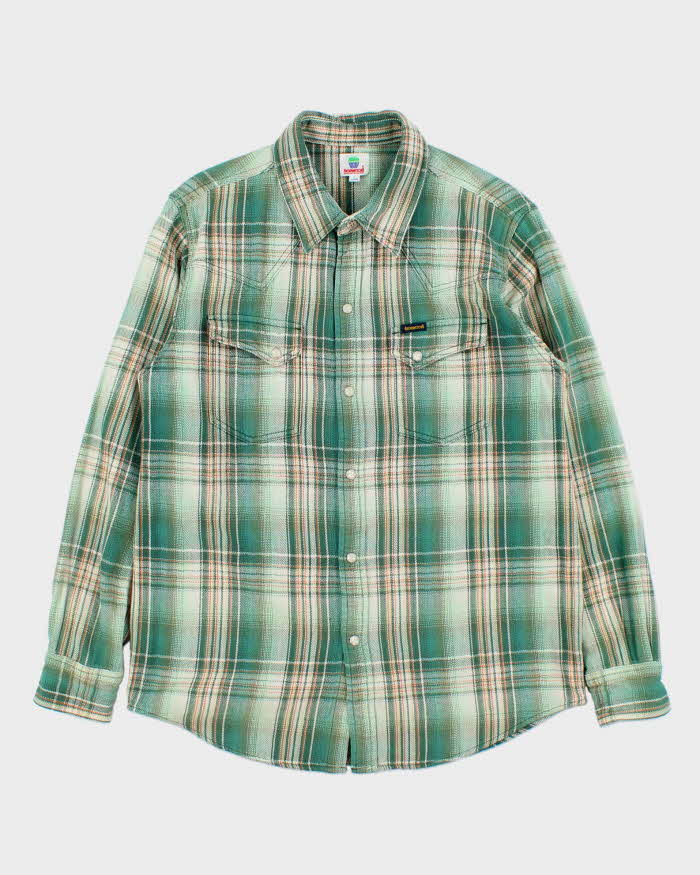 Vintage Texwood Apple Heavyweight Plaid Western Pearl Snap Button Long Sleeve Flannel Shirt - L