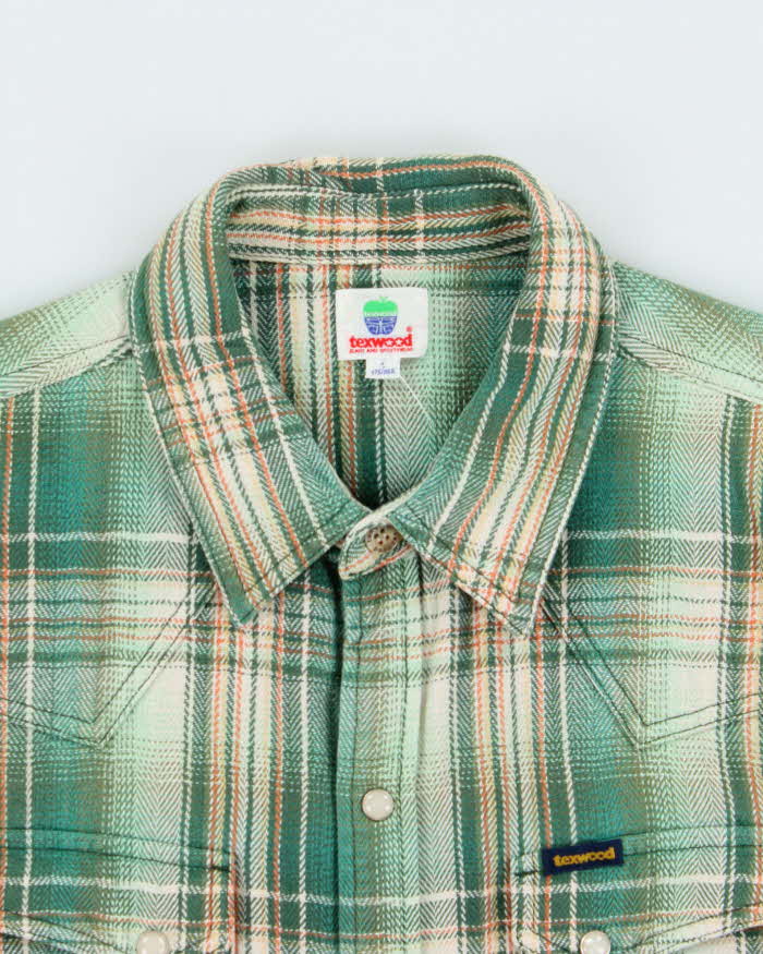 Vintage Texwood Apple Heavyweight Plaid Western Pearl Snap Button Long Sleeve Flannel Shirt - L