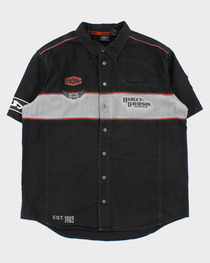 Vintage Harley Davidson Embroidered Short Sleeve Denim Shirt - XXL