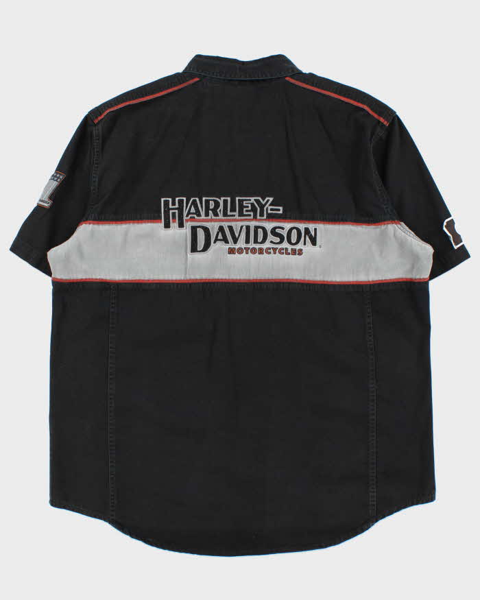 Vintage Harley Davidson Embroidered Short Sleeve Denim Shirt - XXL