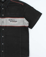 Vintage Harley Davidson Embroidered Short Sleeve Denim Shirt - XXL