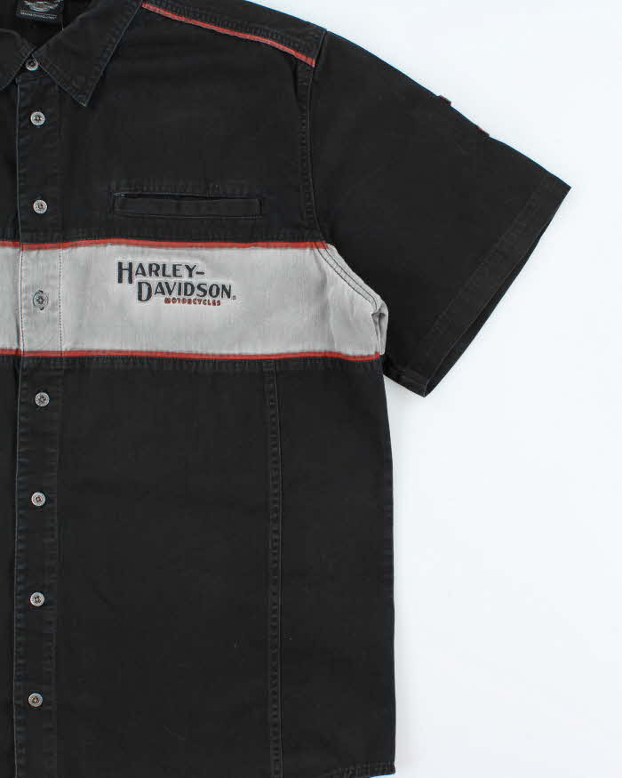 Vintage Harley Davidson Embroidered Short Sleeve Denim Shirt - XXL