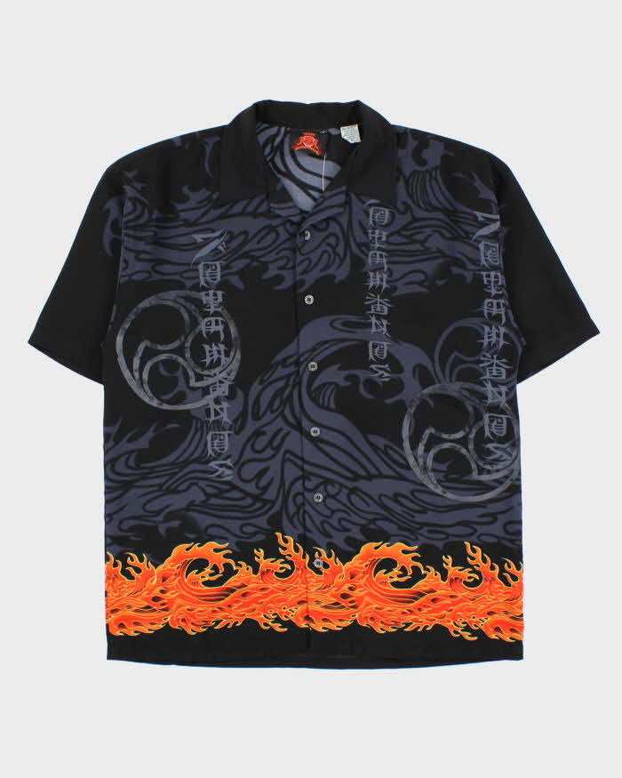 Vintage Y2K 00s 7 Diamonds Made In USA Japanese Flame Short Sleeve Hawaiian Shirt - M