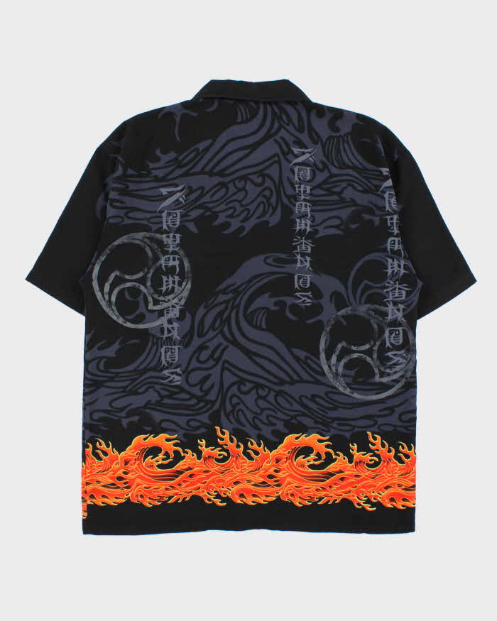 Vintage Y2K 00s 7 Diamonds Made In USA Japanese Flame Short Sleeve Hawaiian Shirt - M