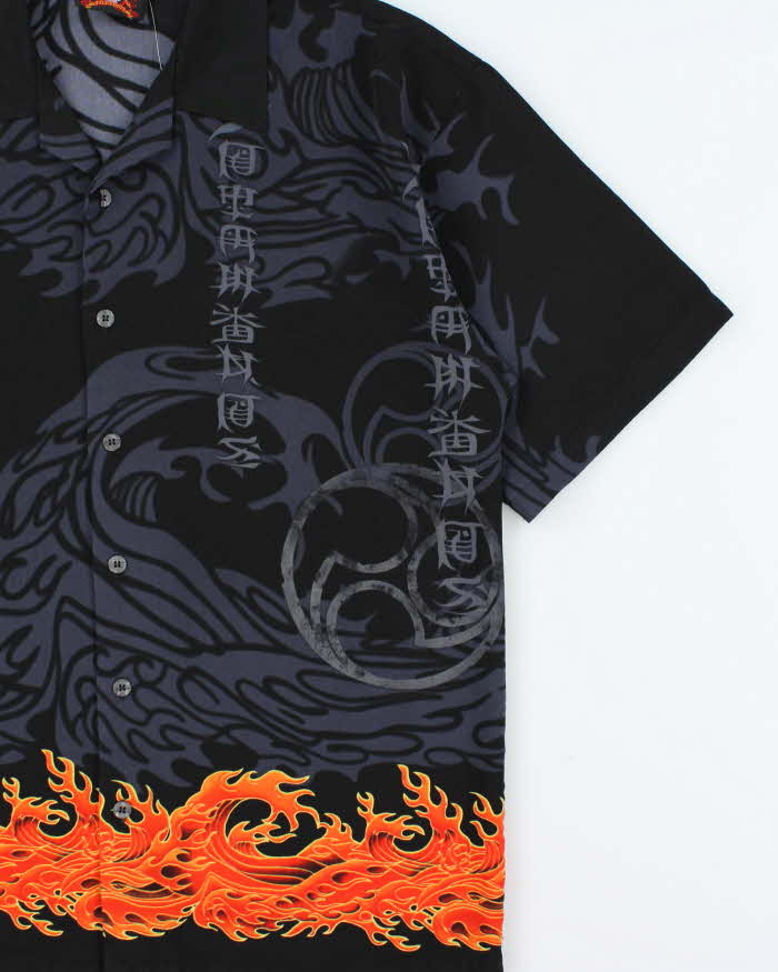 Vintage Y2K 00s 7 Diamonds Made In USA Japanese Flame Short Sleeve Hawaiian Shirt - M