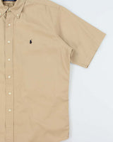 Vintage 1980s Polo Ralph Lauren Camel Heavyweight Short Sleeve Safari Shirt - M