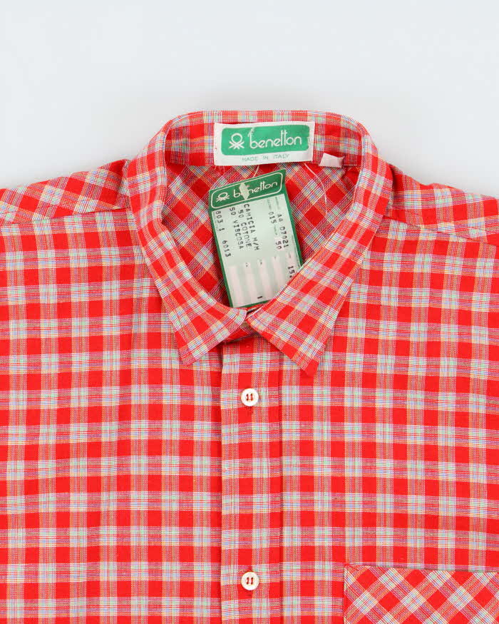 DSWT 1980s Benetton Check Short Sleeve Shirt - L
