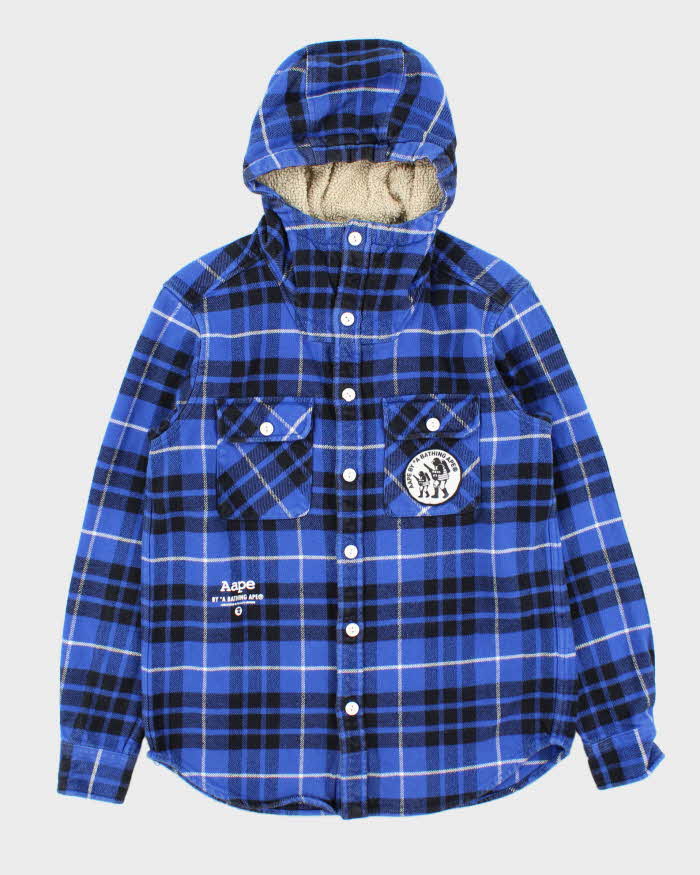 Vintage Aape By A Bathing Ape Plaid Fleece Lined Hooded Heavyweight Flannel Shirt - M