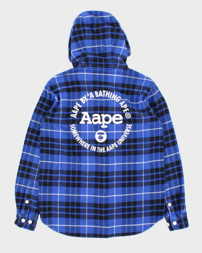 Vintage Aape By A Bathing Ape Plaid Fleece Lined Hooded Heavyweight Flannel Shirt - M