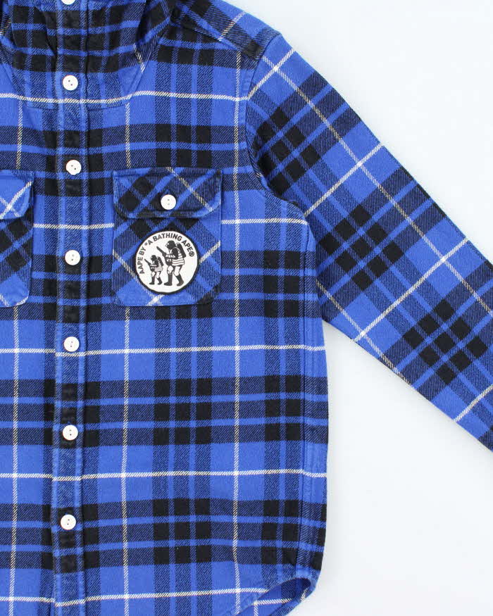 Vintage Aape By A Bathing Ape Plaid Fleece Lined Hooded Heavyweight Flannel Shirt - M