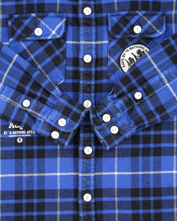 Vintage Aape By A Bathing Ape Plaid Fleece Lined Hooded Heavyweight Flannel Shirt - M