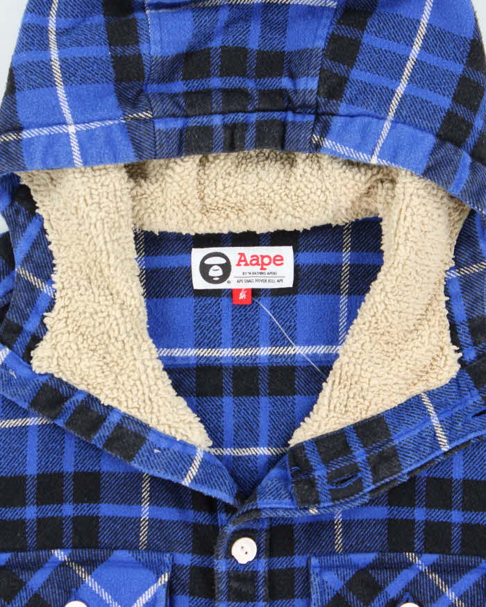 Vintage Aape By A Bathing Ape Plaid Fleece Lined Hooded Heavyweight Flannel Shirt - M
