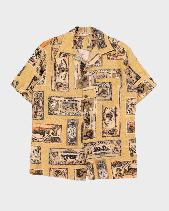 Vintage 1970s Made In USA Dollar Print Hawaiian Shirt - M