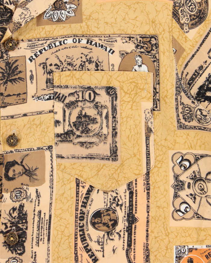 Vintage 1970s Made In USA Dollar Print Hawaiian Shirt - M