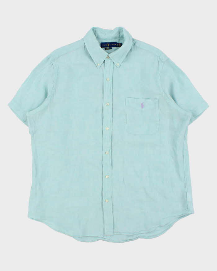 Vintage Ralph Lauren Spearmint Aqua Linen Classic Fit Short Sleeve Shirt - XL