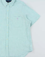 Vintage Ralph Lauren Spearmint Aqua Linen Classic Fit Short Sleeve Shirt - XL