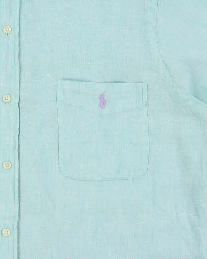 Vintage Ralph Lauren Spearmint Aqua Linen Classic Fit Short Sleeve Shirt - XL