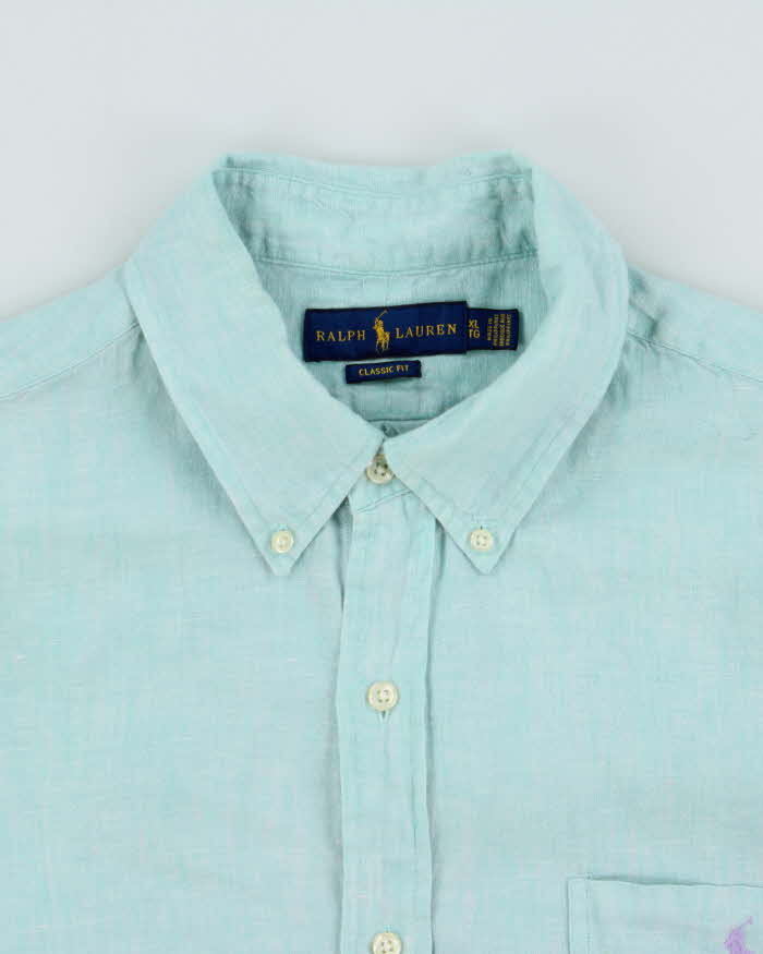 Vintage Ralph Lauren Spearmint Aqua Linen Classic Fit Short Sleeve Shirt - XL