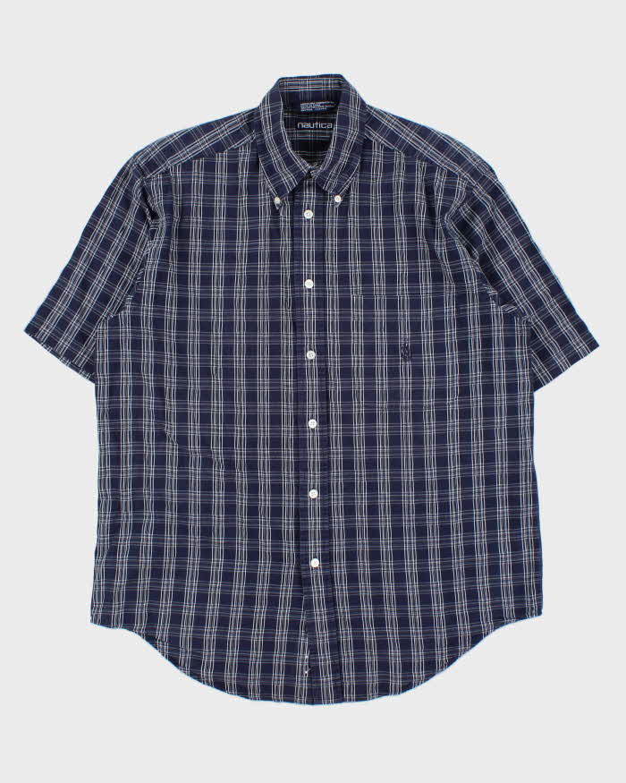 Vintage Y2K 00s Nautica Navy Plaid Short Sleeve Shirt - M