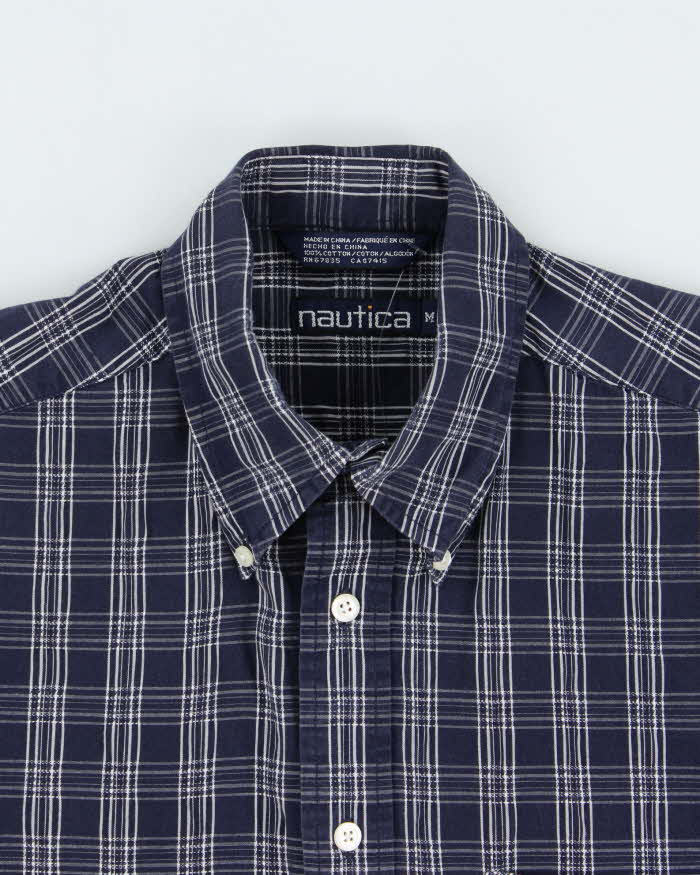 Vintage Y2K 00s Nautica Navy Plaid Short Sleeve Shirt - M