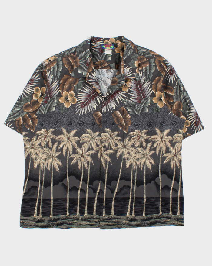 Vintage 1990s Hawaii Blues Floral Made In USA Hawaiian Shirt - XL