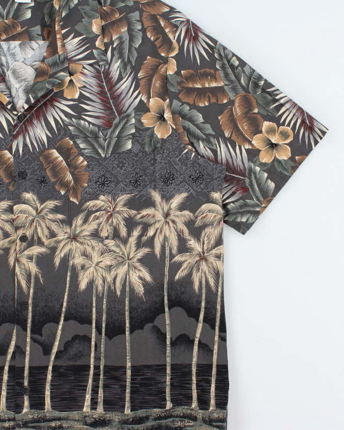 Vintage 1990s Hawaii Blues Floral Made In USA Hawaiian Shirt - XL