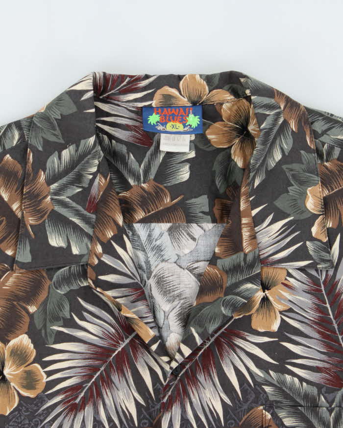 Vintage 1990s Hawaii Blues Floral Made In USA Hawaiian Shirt - XL
