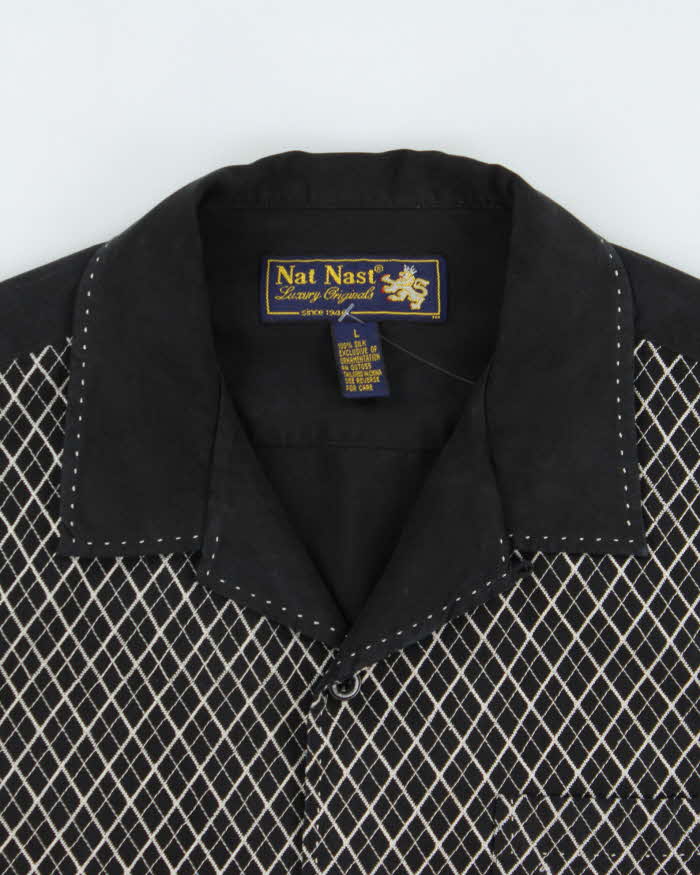 Vintage Y2K 00s Nat Nast Diamond Stitch Pure Silk Hawaiian Shirt - L