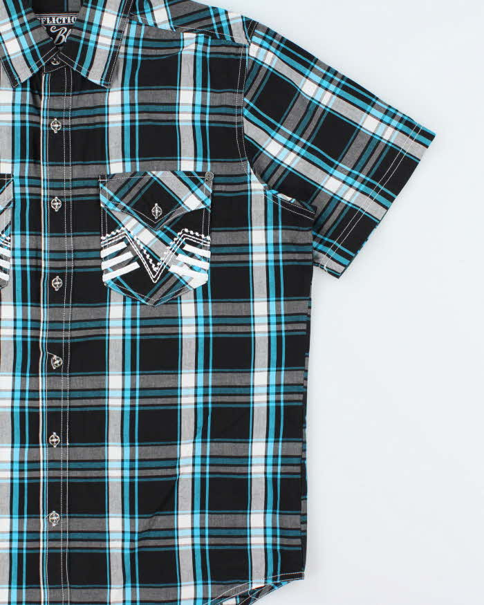 Vintage Y2K 00s Affliction Embroidered Plaid Short Sleeve Shirt - M