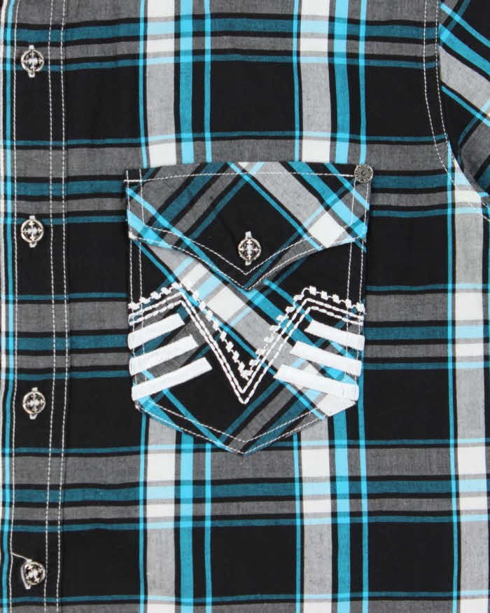 Vintage Y2K 00s Affliction Embroidered Plaid Short Sleeve Shirt - M