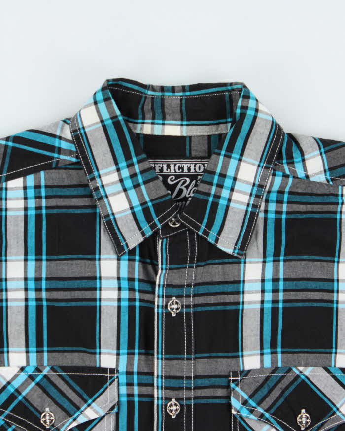 Vintage Y2K 00s Affliction Embroidered Plaid Short Sleeve Shirt - M