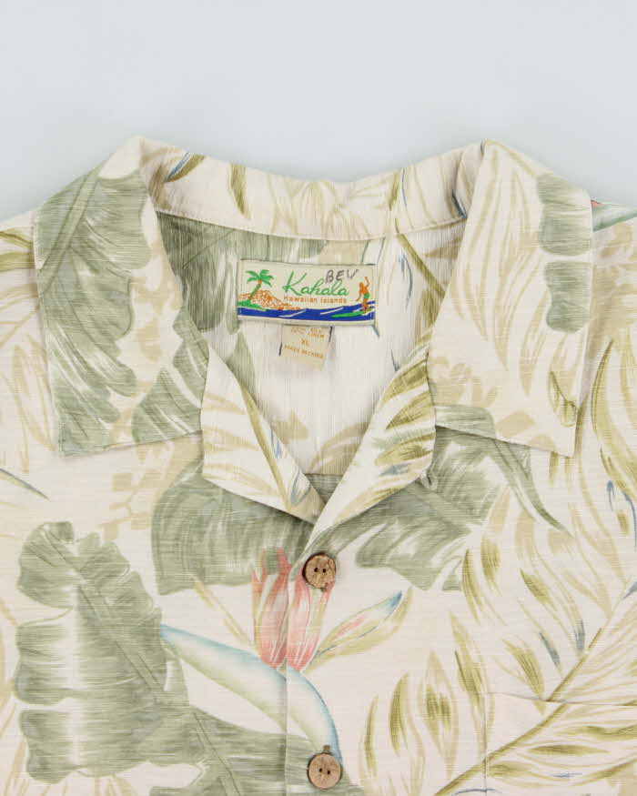 Vintage Y2K 00s Kahala Silk &amp; Linen Floral Hawaiian Shirt - XL
