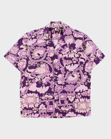 Vintage 1970s Made In USA Floral Hawaiian Aloha Shirt - L
