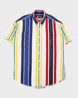 Vintage 1990s Chaps Ralph Lauren Colourblock Striped Short Sleeve Shirt - M