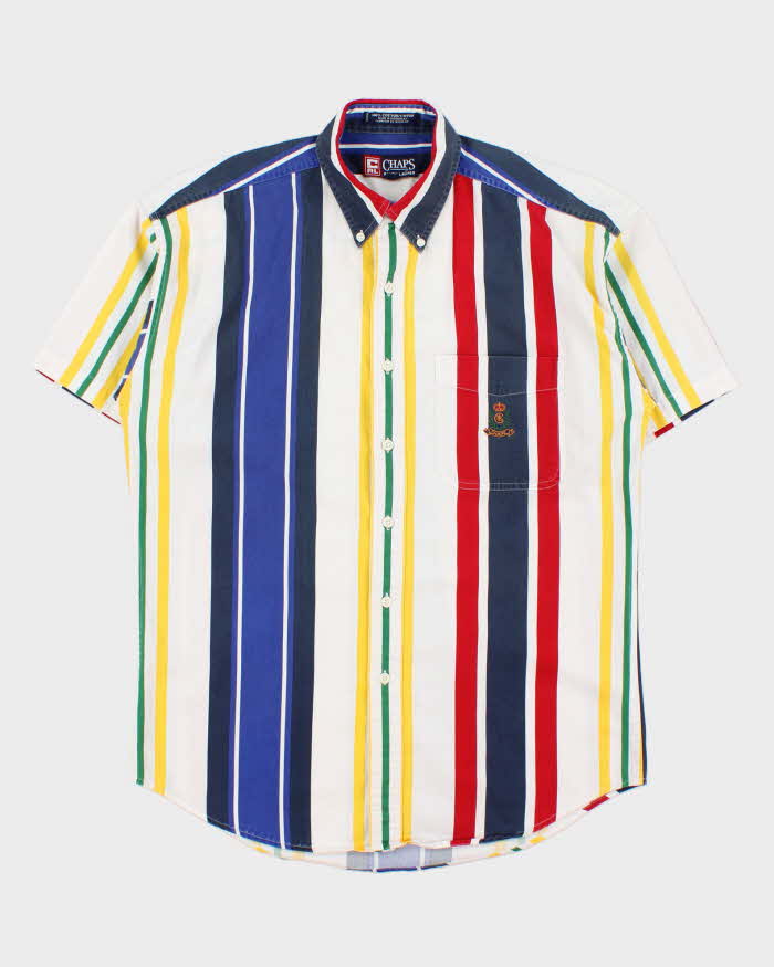 Vintage 1990s Chaps Ralph Lauren Colourblock Striped Short Sleeve Shirt - M