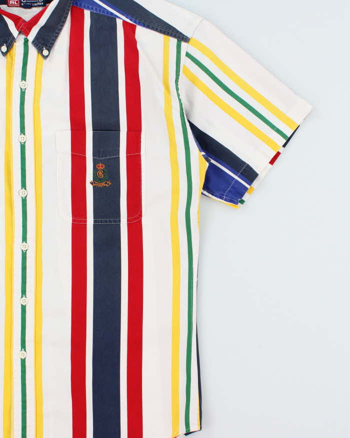 Vintage 1990s Chaps Ralph Lauren Colourblock Striped Short Sleeve Shirt - M