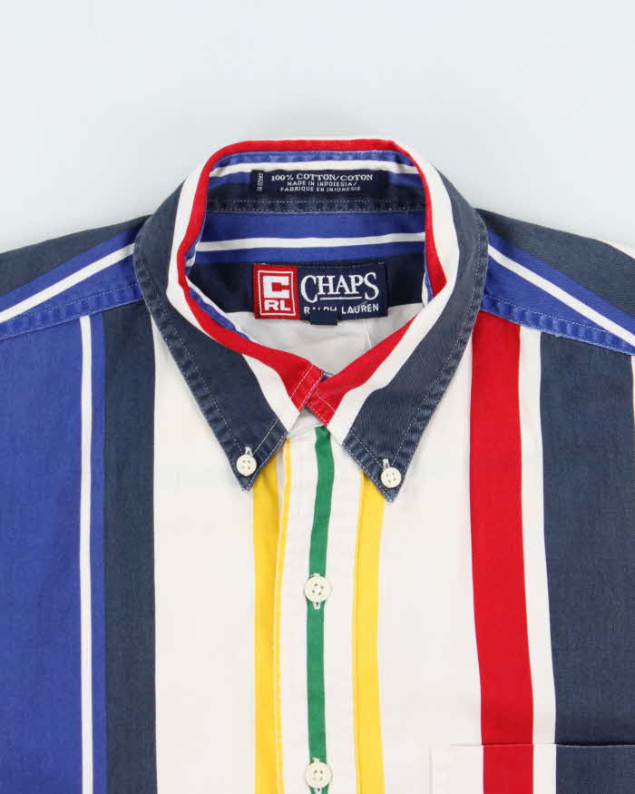 Vintage 1990s Chaps Ralph Lauren Colourblock Striped Short Sleeve Shirt - M