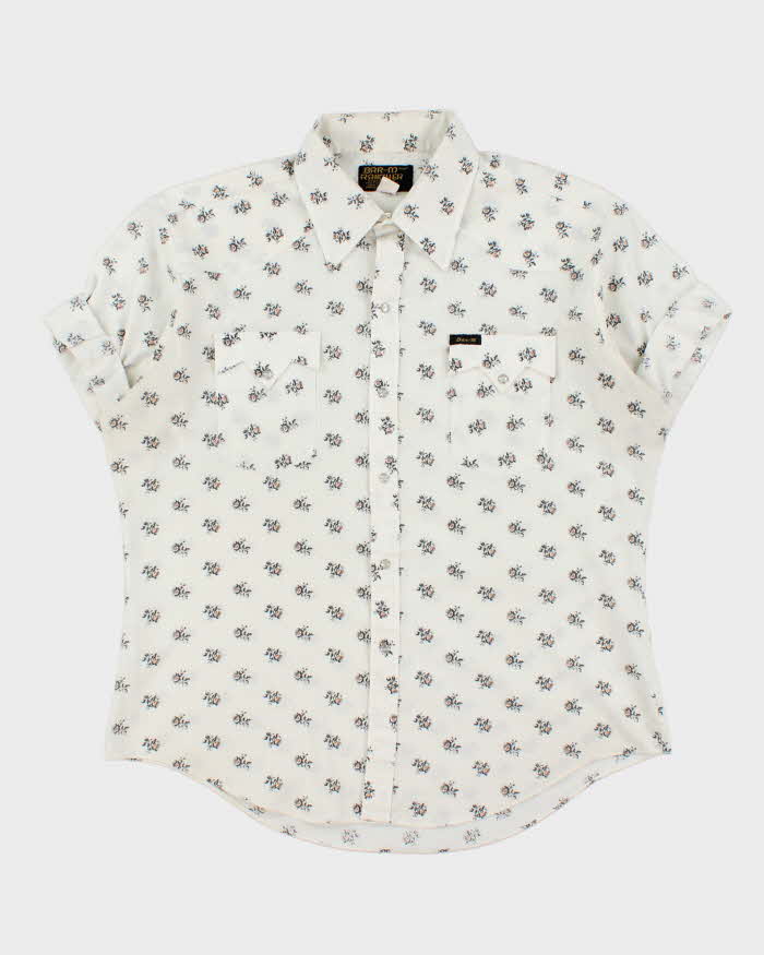 Vintage 1970s Bar-M Rancher Pearl Snap Button Floral Short Sleeve Western Shirt - XL