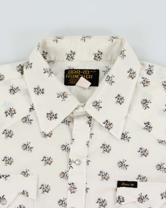 Vintage 1970s Bar-M Rancher Pearl Snap Button Floral Short Sleeve Western Shirt - XL