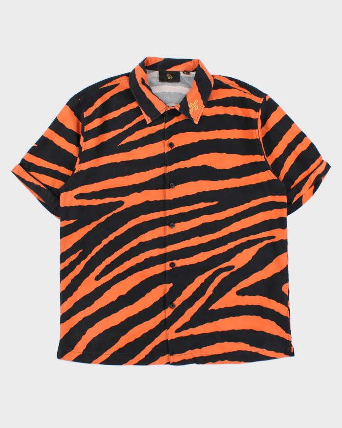 October's Very Own OVO Tiger Striped Silk Blend Short Sleeve Shirt - M
