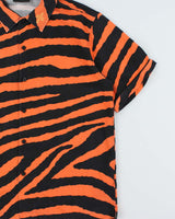 October's Very Own OVO Tiger Striped Silk Blend Short Sleeve Shirt - M