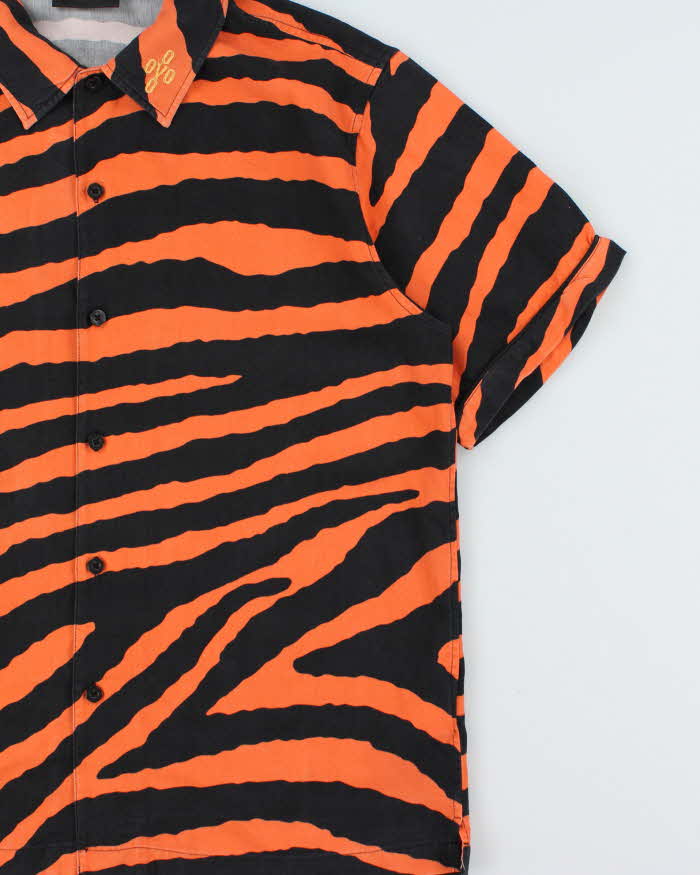 October's Very Own OVO Tiger Striped Silk Blend Short Sleeve Shirt - M