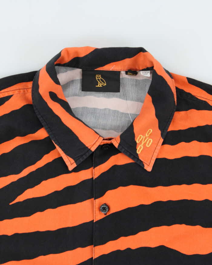October's Very Own OVO Tiger Striped Silk Blend Short Sleeve Shirt - M