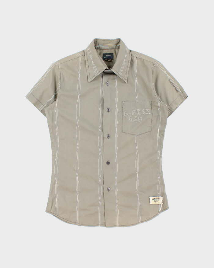Vintage Y2K 00s G-Star Raw Khaki Striped Contrast Stitch Short Sleeve Shirt - S
