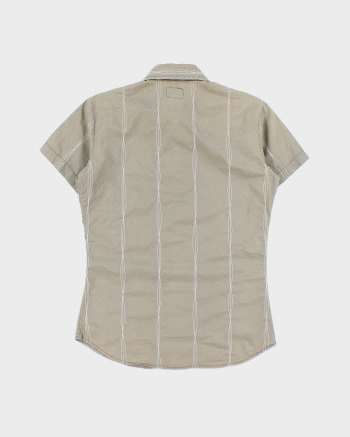 Vintage Y2K 00s G-Star Raw Khaki Striped Contrast Stitch Short Sleeve Shirt - S