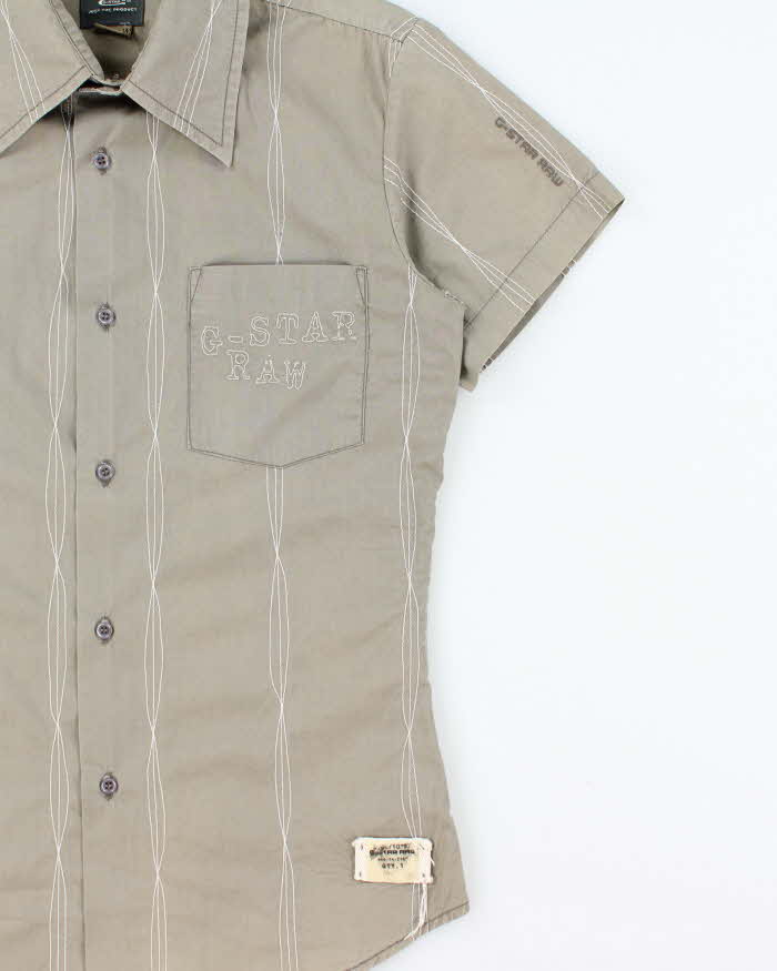 Vintage Y2K 00s G-Star Raw Khaki Striped Contrast Stitch Short Sleeve Shirt - S