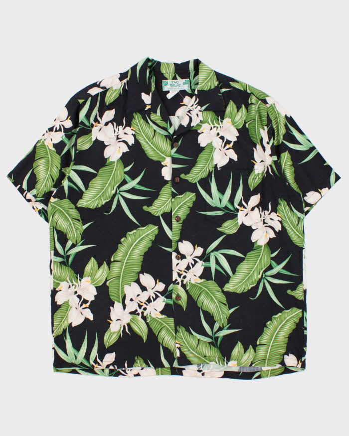 Vintage 1990s Two Palms Floral Made In USA Hawaiian Shirt - L
