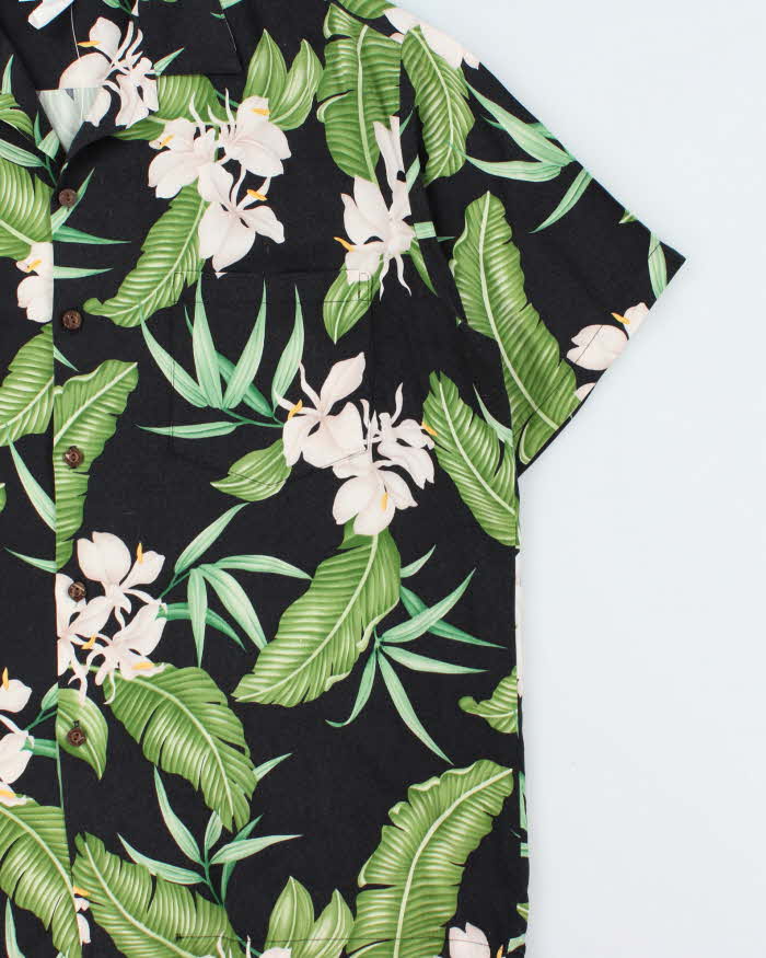 Vintage 1990s Two Palms Floral Made In USA Hawaiian Shirt - L