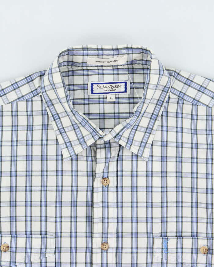 Vintage 1990s Yves Saint Check Short Sleeve Pocket Shirt - L